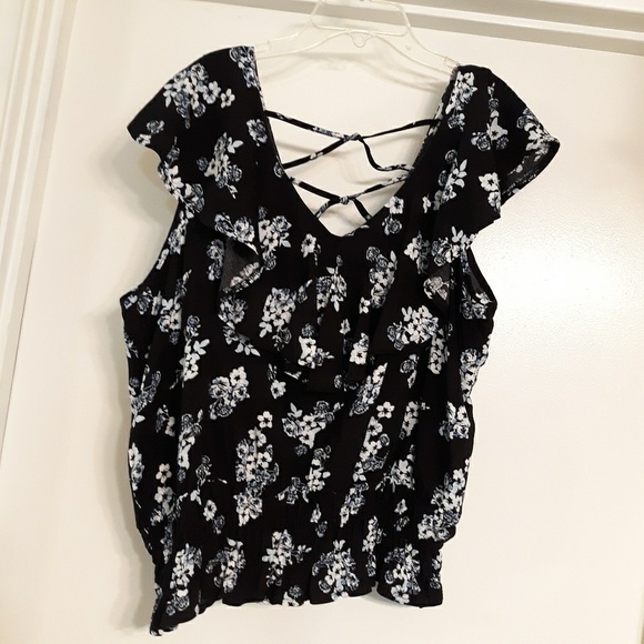 PEASANT STYLE NAVY COLLARED BLOUSE, 3X(21) - Picture 1 of 7